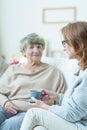 Elderly woman during conversation Royalty Free Stock Photo