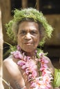 Senior woman traditional costumed, nature material, Solomon Islands, South Pacific Ocean