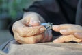 Elderly woman cutting nails