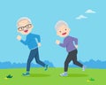 Elderly woman and elderly man jogging in the park