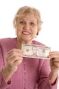 The elderly woman with a five-dollar denomination