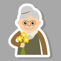 Elderly woman with flowers icon vector illustration. Face of old , people icons cartoon style.