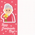 Elderly woman with flowers vector illustration postcard for grandparents day. Face of grandmother inscription flat style.