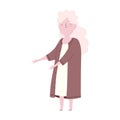 Elderly woman grandma long hair cartoon character isoated icon design