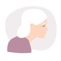 Elderly woman with gray hair and wrinkles. Flat vector illuctration. Female Portrait in profile. Mature caucasian woman portrait