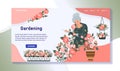 Elderly woman growing plants, gardening hobby website design, vector illustration