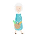 Elderly woman. Happy old lady. cartoon senior female. Grandmother retired walking with shopping bag Royalty Free Stock Photo