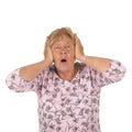 Elderly woman with head ache Royalty Free Stock Photo