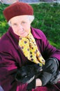 Elderly woman hold rabbit