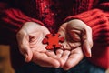 Elderly woman holding brain symbol of missing jigsaw puzzle, Alzheimer\'s disease concept, World mental health, Memory loss,