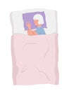 Elderly woman lying on bed comfortably semi flat color vector character