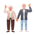 Elderly woman and a man are holding hands. Friendly strong family. Happy pensioners. Beautiful and smiling cell of society