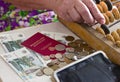 Elderly woman with money Royalty Free Stock Photo