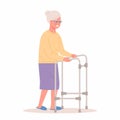 Elderly woman. Old lady character with paddle walker on white background