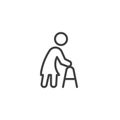 Elderly woman with paddle walker line icon Royalty Free Stock Photo