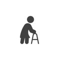 Elderly woman with paddle walker vector icon