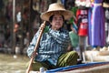 Elderly Woman paddling in Damnoen Saduak Royalty Free Stock Photo