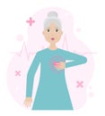 Elderly woman. Pain in heart