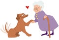 Elderly woman petting a dog