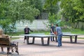 Elderly woman playing ping pong with her family Royalty Free Stock Photo