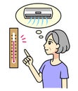 A senior woman checking a temperature and imagining air conditioning