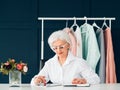 Elderly woman portrait busy seniority workplace