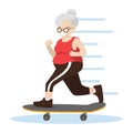 Elderly woman riding skateboard vector illustration