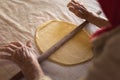 Elderly woman rolling out dough Royalty Free Stock Photo