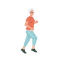 Elderly woman running jogging side view isolated