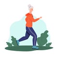 An elderly woman runs in the Park