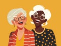 Elderly woman and senior woman laughing together. illustration. Generative AI