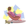 Elderly woman is sitting in a chair. the good grandmother knits . the cat is playing with a ball of thread. VECTOR ILLUS