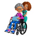 Elderly woman sitting in the wheelchair and nurse 3d Royalty Free Stock Photo