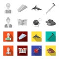 An elderly woman, slippers, a newspaper, knitting.Old age set collection icons in monochrome,flat style vector symbol