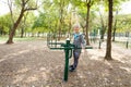 Elderly Woman Exercising At Public Sports Park Royalty Free Stock Photo