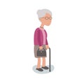 Elderly woman standing with walking stick