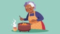 An elderly woman stirring a pot of jambalaya recreating the flavors and smells of her childhood growing up in the South