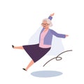 Elderly Woman Stumbling, A senior grandmother slips outdoors. accidental slip. Flat vector cartoon illustration