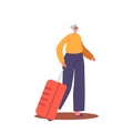 Elderly Woman Traveling with Luggage. Senior Tourist Female Character Trip in Foreign Country, Aged Pensioner in Voyage