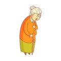 An elderly woman walking with cane. Colorful cartoon character