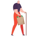 Elderly woman walking with cane and grocery bag. Senior lady with shopping, active aging concept. Elderly independence