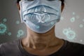 Elderly women wearing virus mask protect of infection and spreading Coronavirus or Covid-19 on pale background Royalty Free Stock Photo