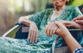 Elderly woman on wheelchair with daughter take care Royalty Free Stock Photo