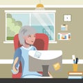 Elderly woman work on computer. Royalty Free Stock Photo