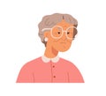 Elderly woman with wrinkled face portrait. Senior old female character in eyeglasses, head avatar. Sad gray-haired Royalty Free Stock Photo