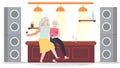 Elderly women drinking in bar, old friends meeting, vector illustration