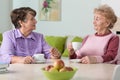 Elderly women drinking coffee