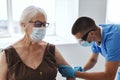 elderly woman patient in hospital vaccine passport healthy immunity Royalty Free Stock Photo