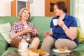 Elderly women at the table with tea Royalty Free Stock Photo