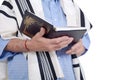 Eldery jewish man wrapped in talit praying Royalty Free Stock Photo